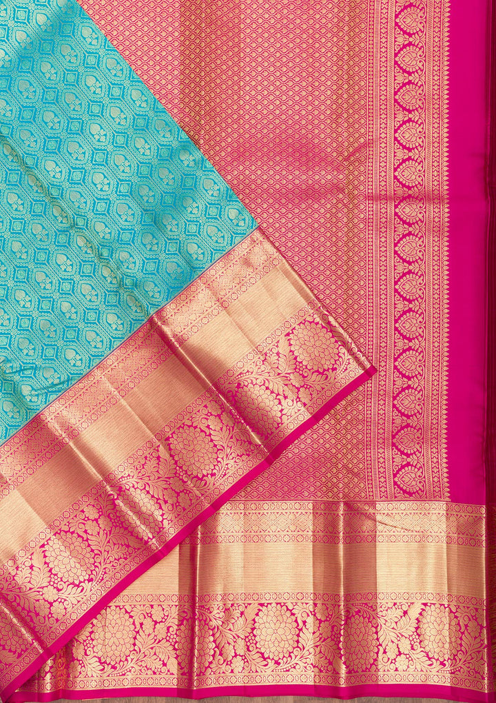 Turquoise Blue Zariwork Pure Silk Saree