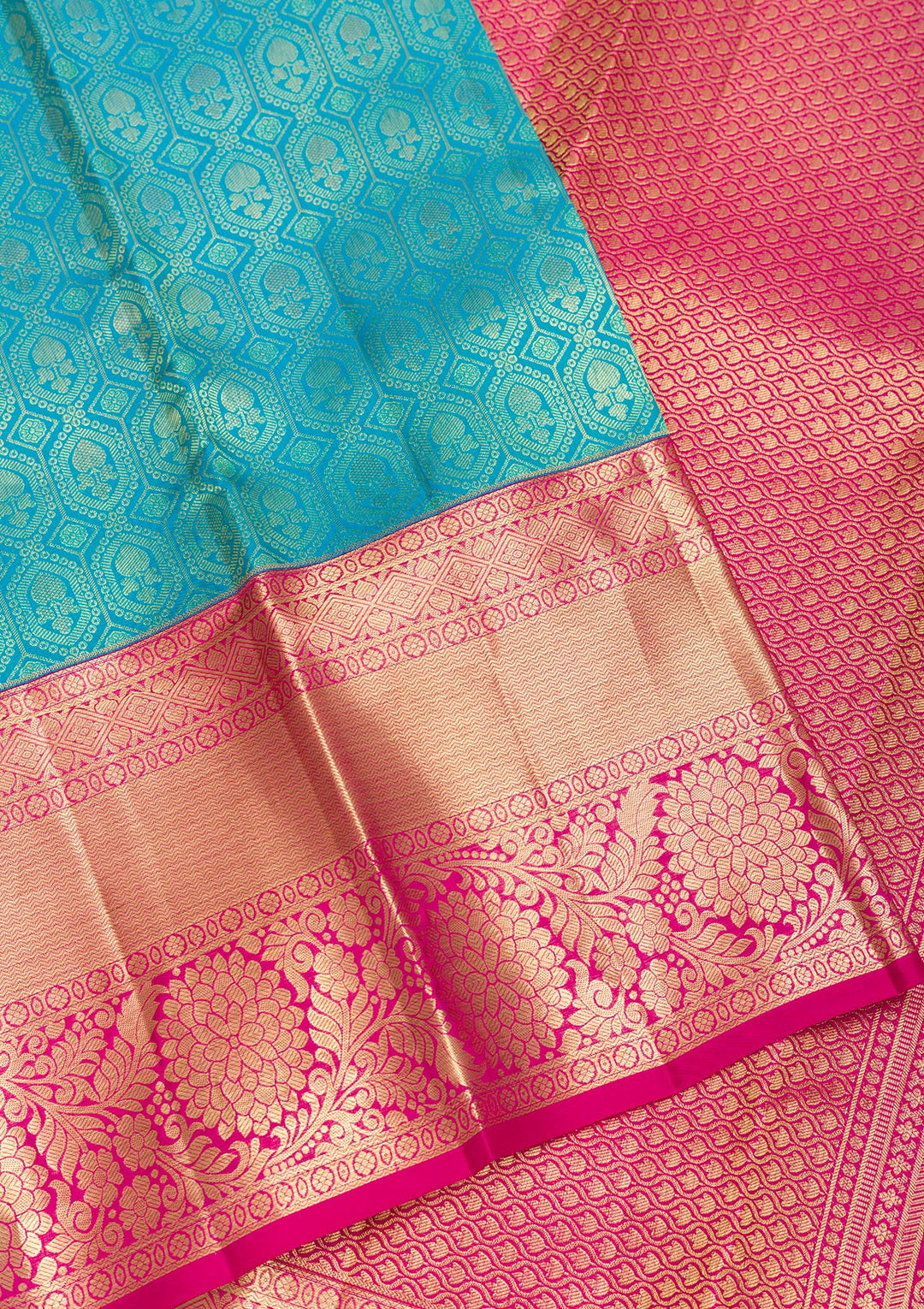 Turquoise Blue Zariwork Pure Silk Saree