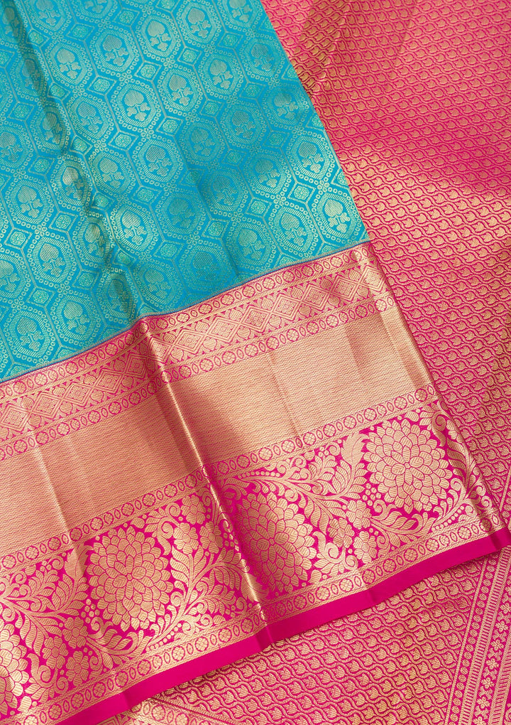 Turquoise Blue Zariwork Pure Silk Saree