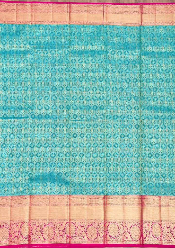 Turquoise Blue Zariwork Pure Silk Saree