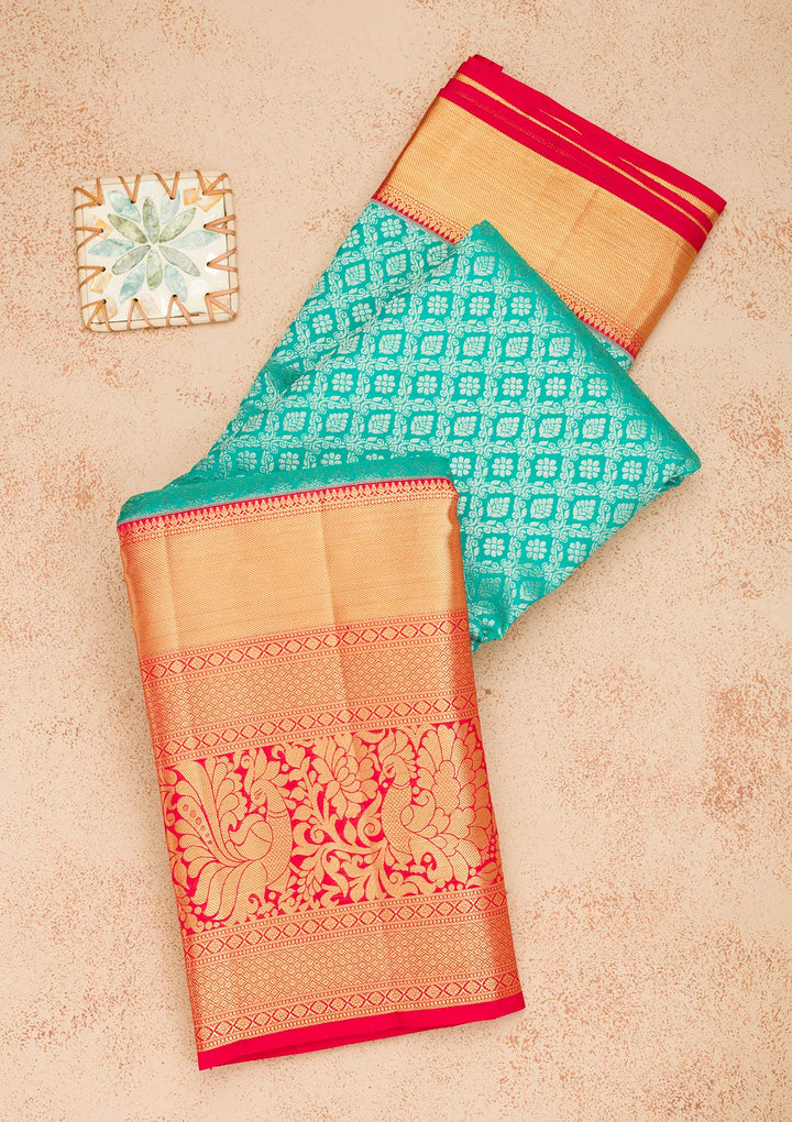 Turquoise Blue Zariwork Kanjivaram Pure Silk Saree