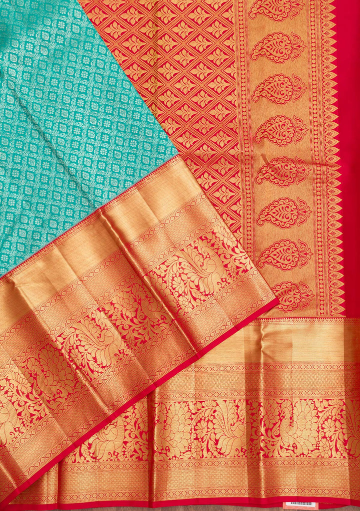 Turquoise Blue Zariwork Kanjivaram Pure Silk Saree