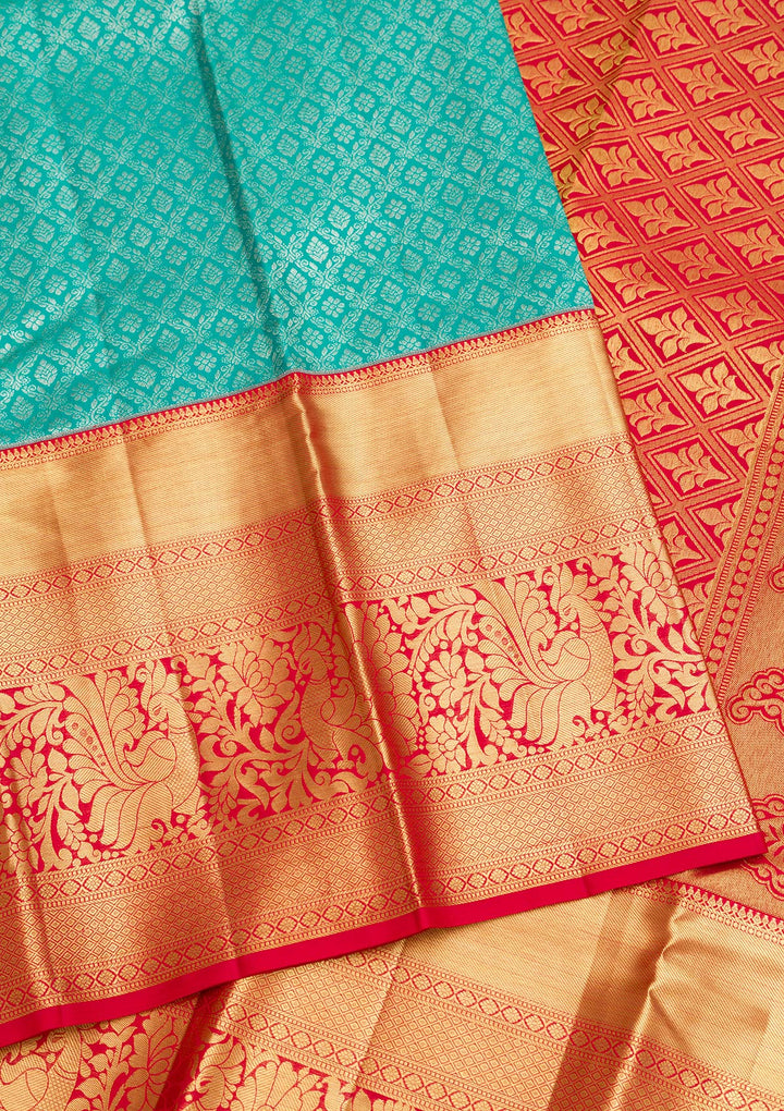 Turquoise Blue Zariwork Kanjivaram Pure Silk Saree