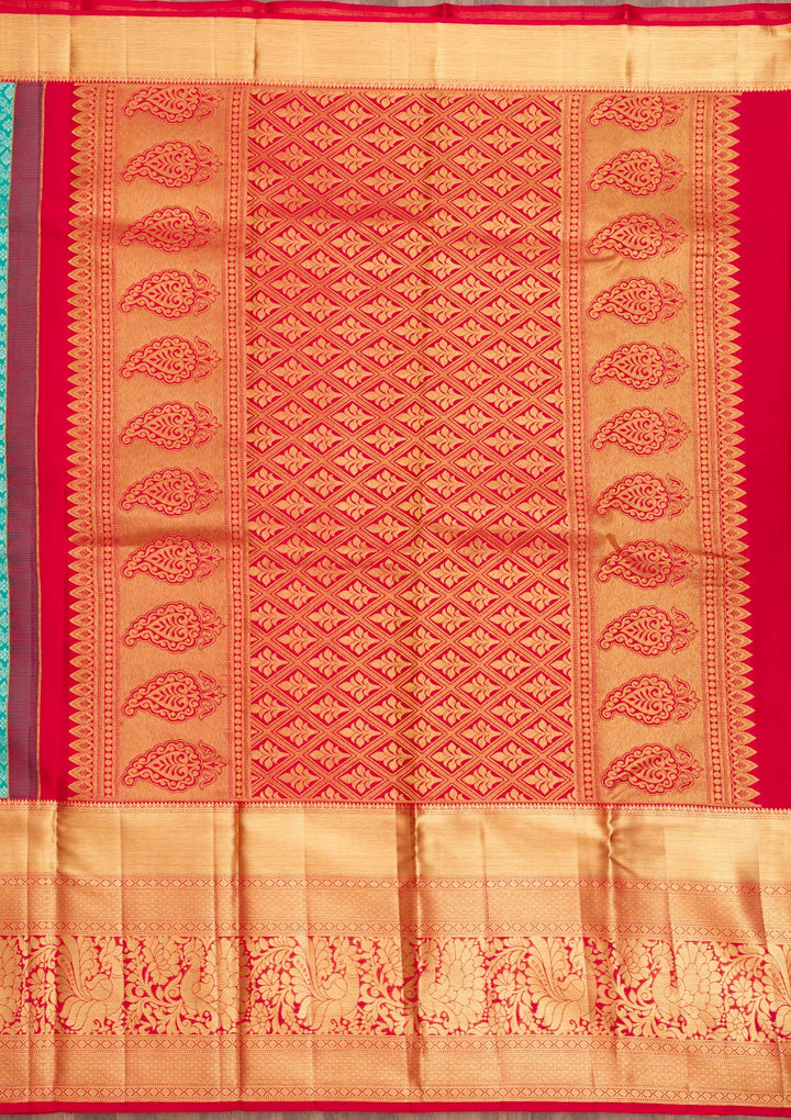 Turquoise Blue Zariwork Kanjivaram Pure Silk Saree