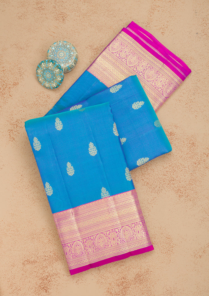 Turquoise Blue Zariwork Kanjivaram Pure Silk Saree