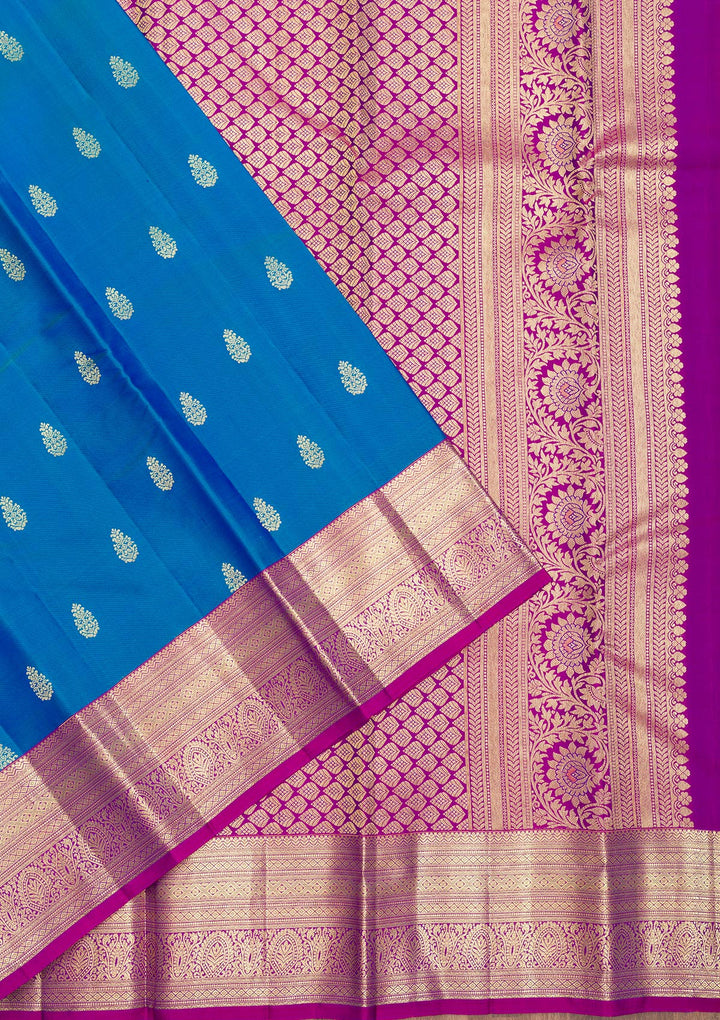 Turquoise Blue Zariwork Kanjivaram Pure Silk Saree