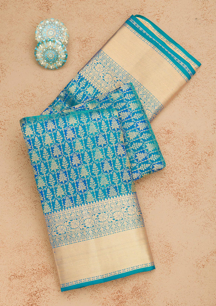 Turquoise Blue Zariwork Pure Silk Saree