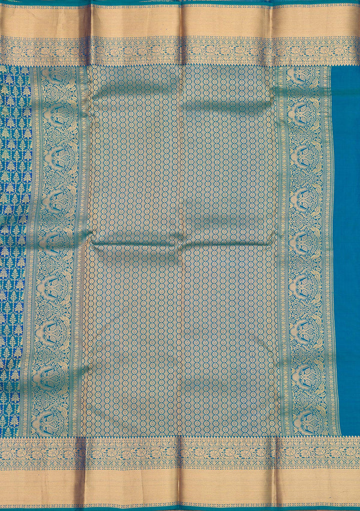 Turquoise Blue Zariwork Pure Silk Saree