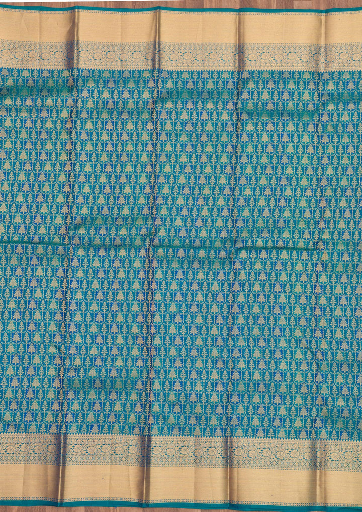 Turquoise Blue Zariwork Pure Silk Saree