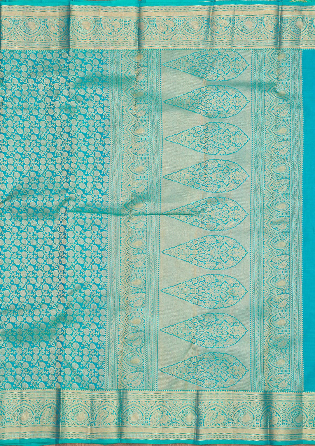 Turquoise Blue Zariwork Pure Silk Saree