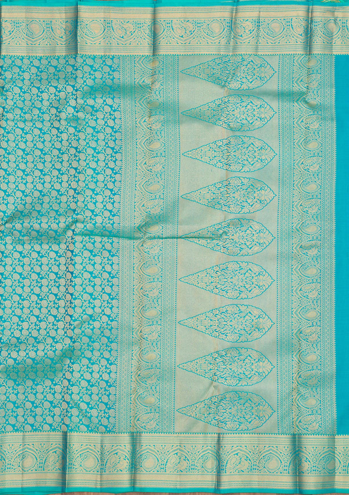 Turquoise Blue Zariwork Pure Silk Saree