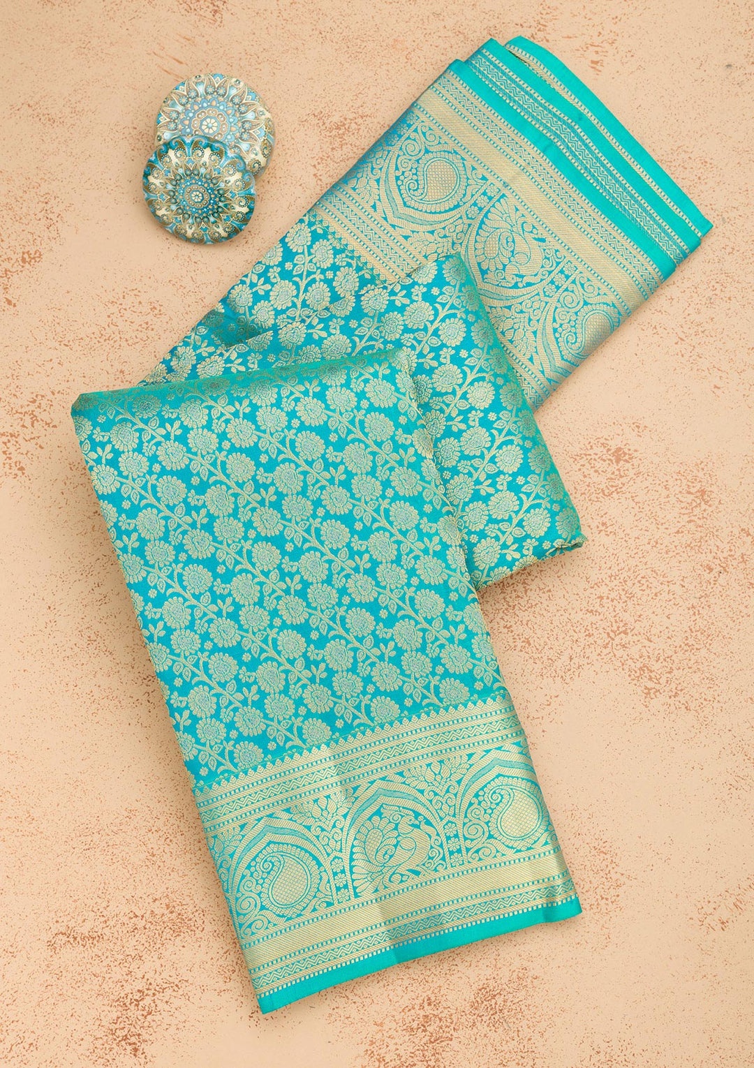 Turquoise Blue Zariwork Pure Silk Saree