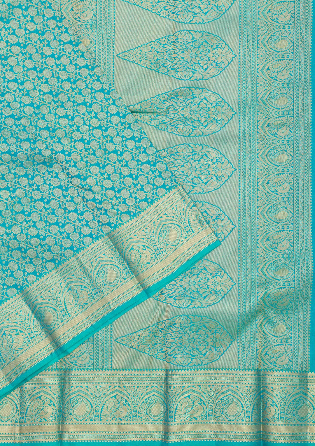 Turquoise Blue Zariwork Pure Silk Saree