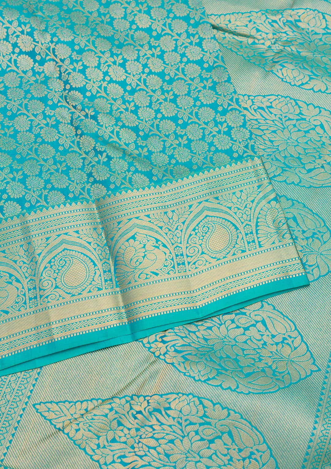 Turquoise Blue Zariwork Pure Silk Saree