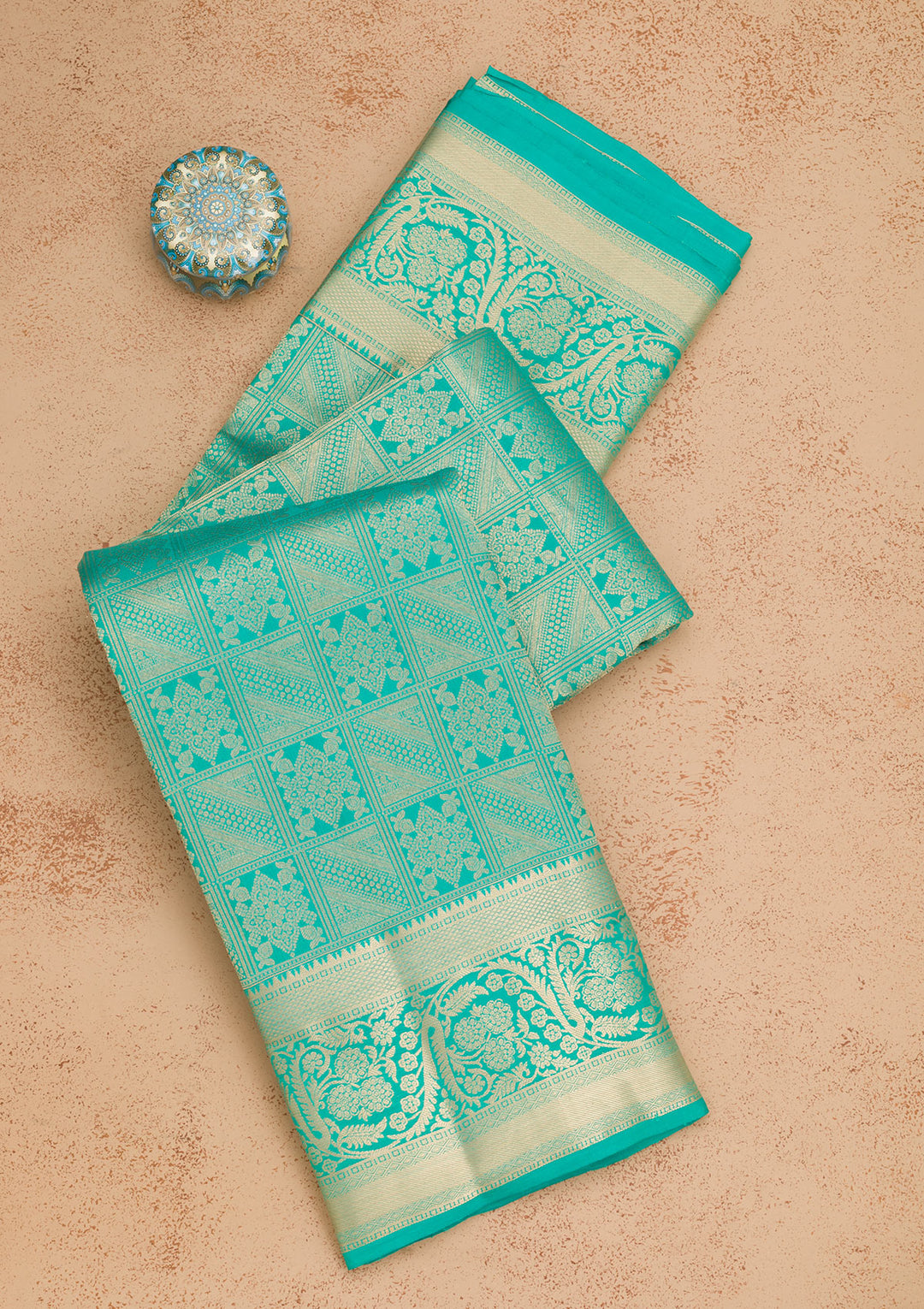 Turquoise Blue Zariwork Pure Silk Saree