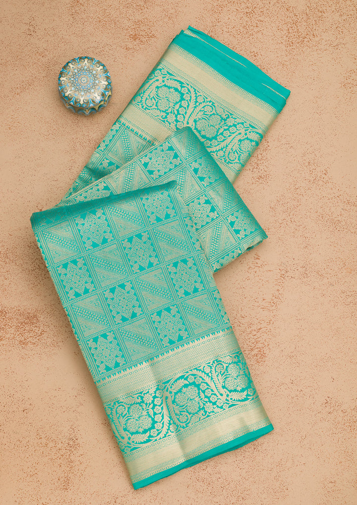 Turquoise Blue Zariwork Pure Silk Saree