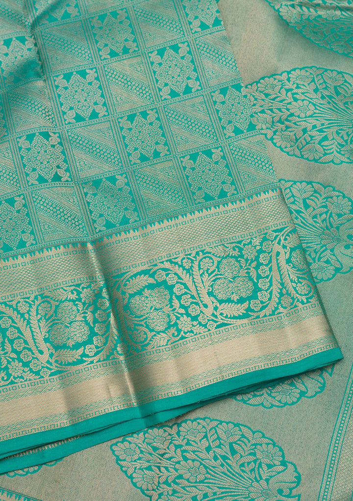 Turquoise Blue Zariwork Pure Silk Saree