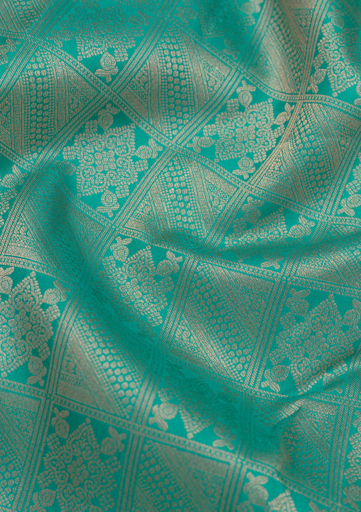 Turquoise Blue Zariwork Pure Silk Saree