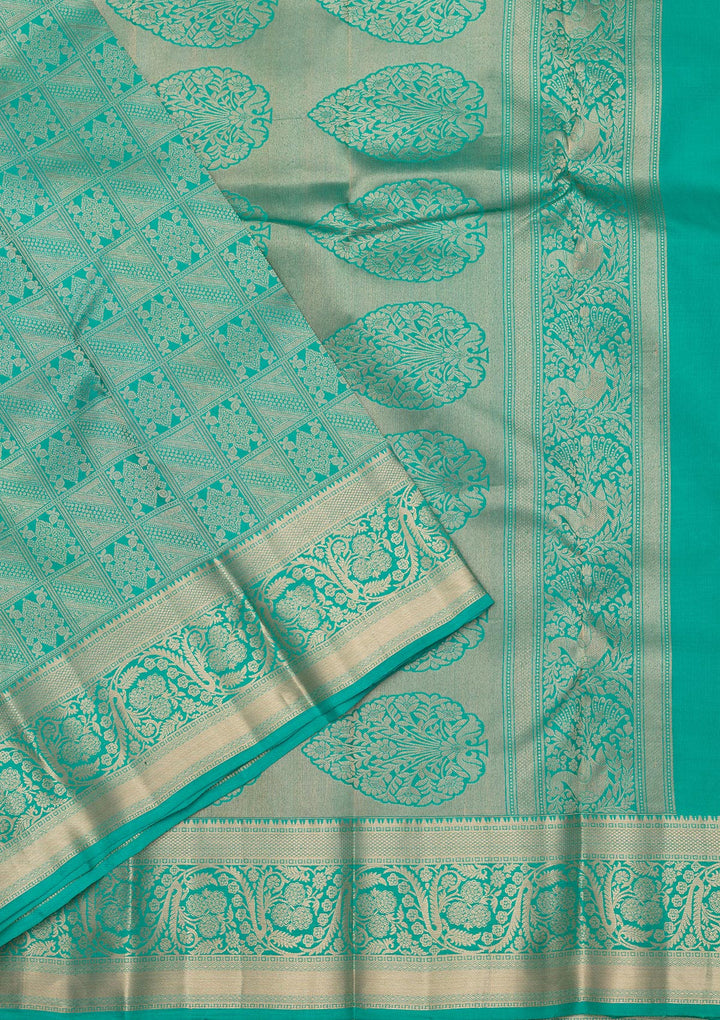 Turquoise Blue Zariwork Pure Silk Saree