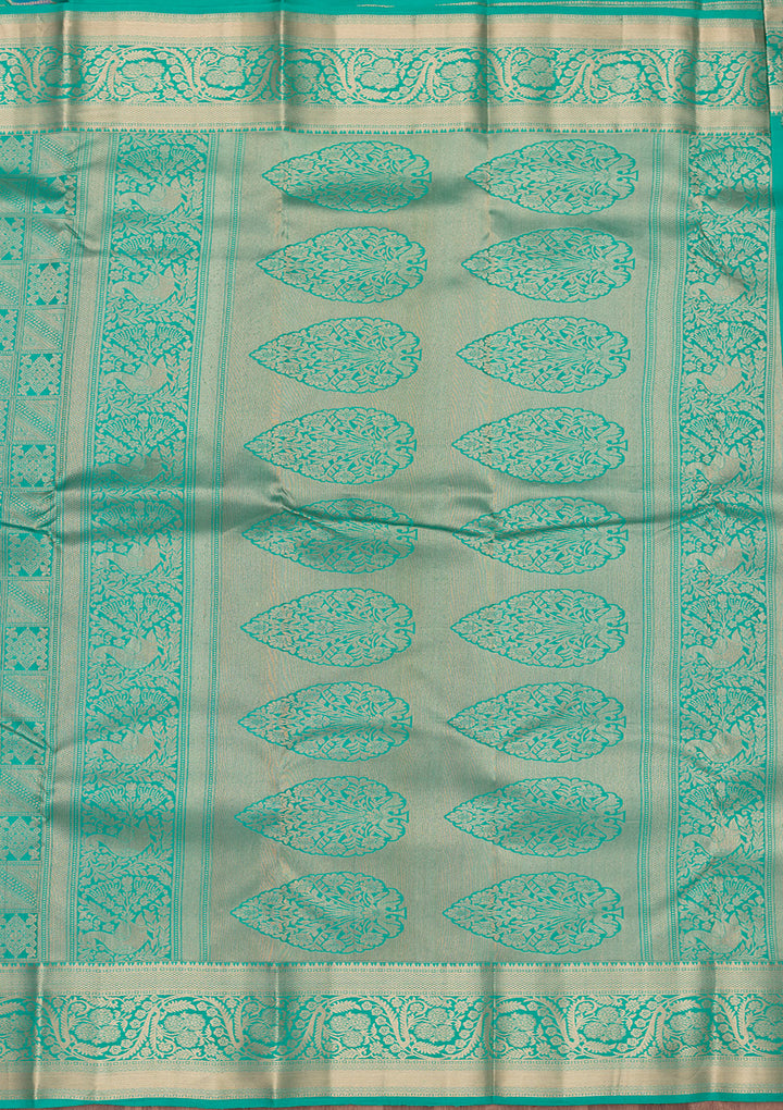 Turquoise Blue Zariwork Pure Silk Saree