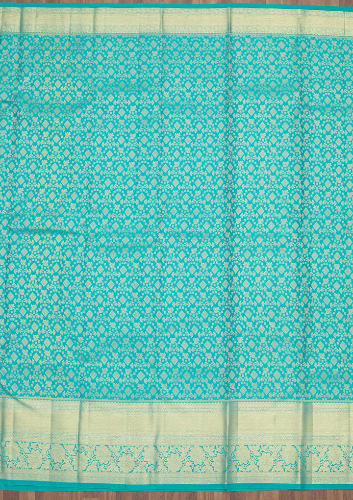 Turquoise Blue Zariwork Pure Silk Saree