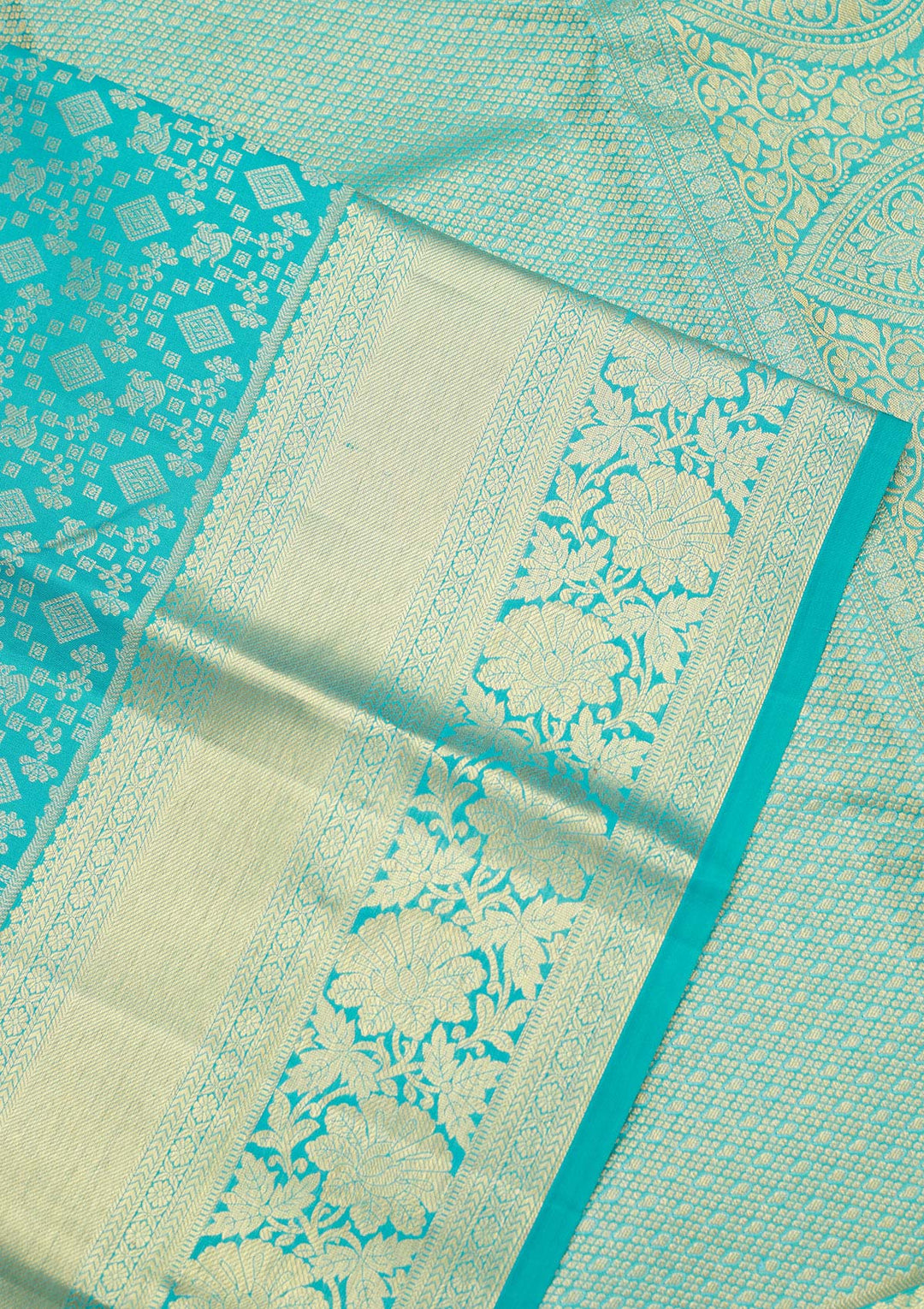 Turquoise Blue Zariwork Pure Silk Saree