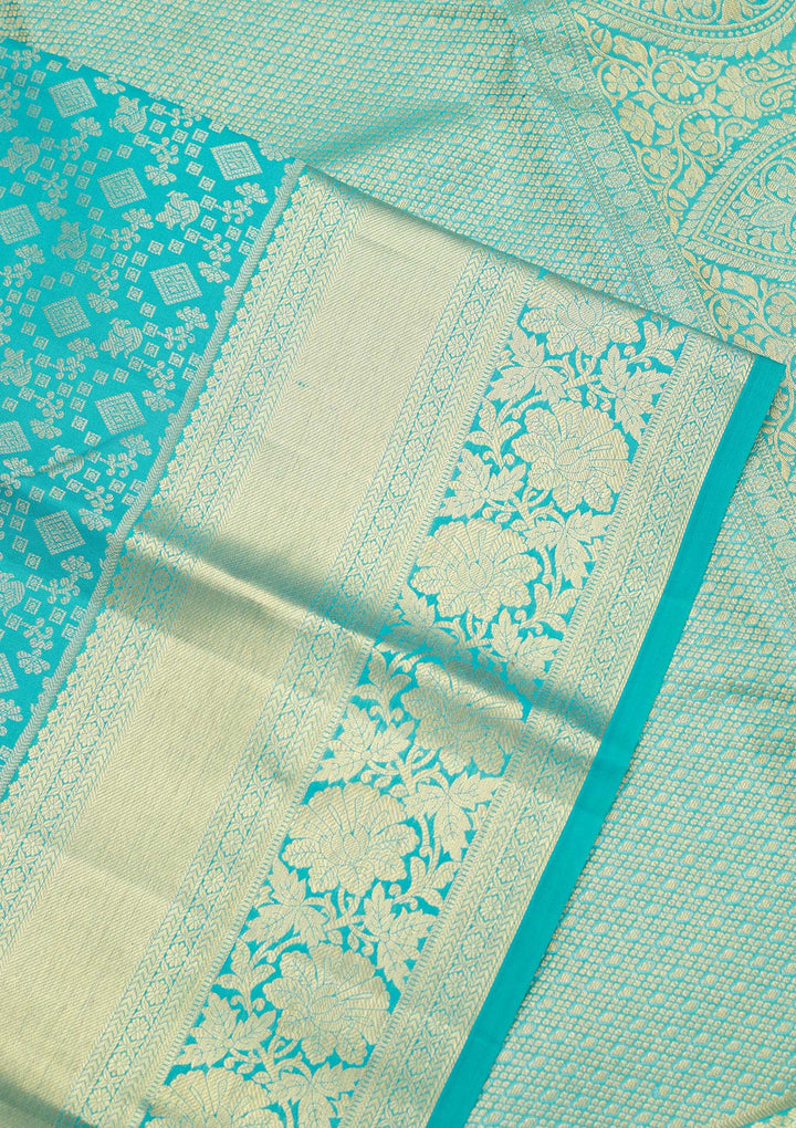 Turquoise Blue Zariwork Pure Silk Saree