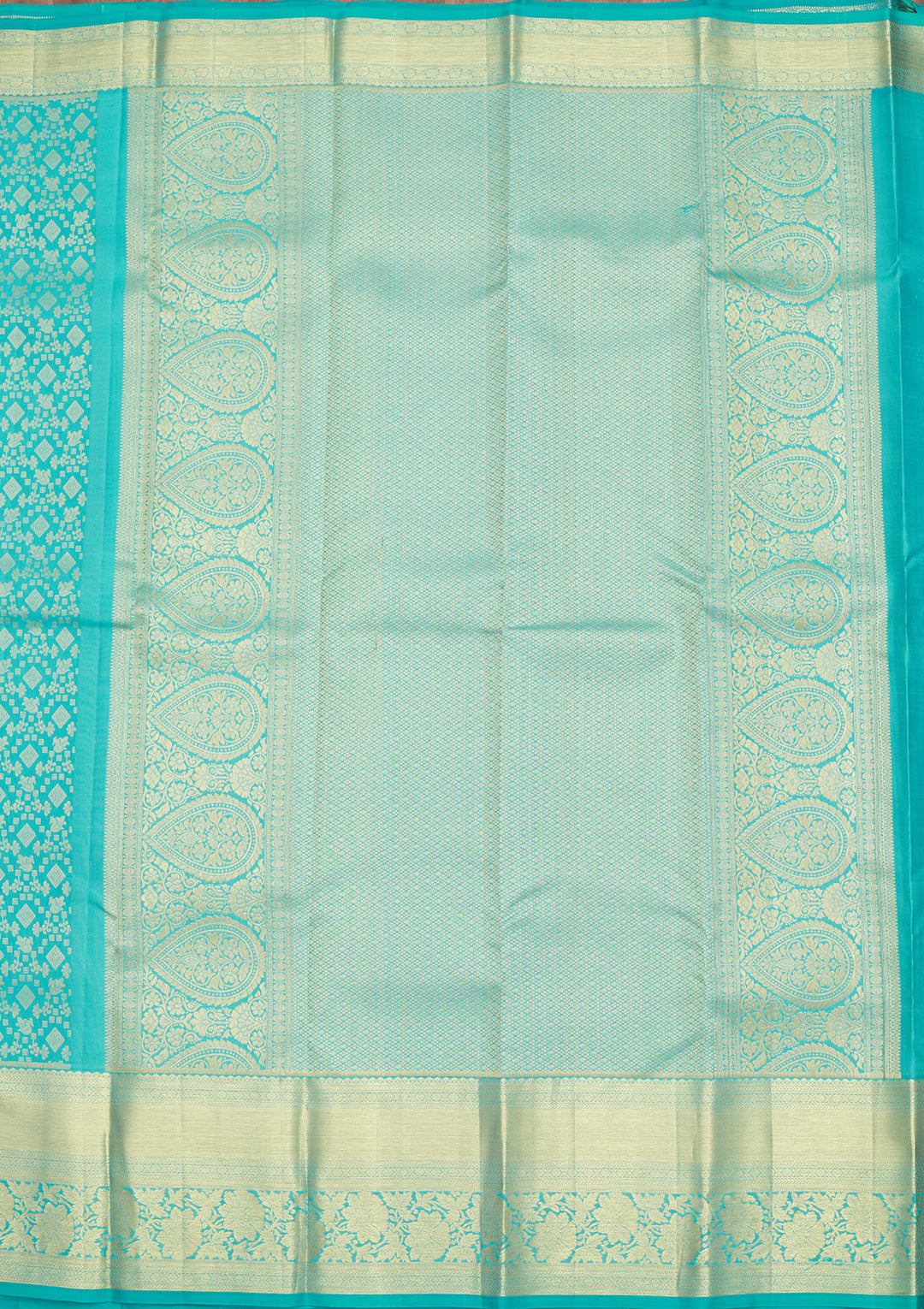 Turquoise Blue Zariwork Pure Silk Saree