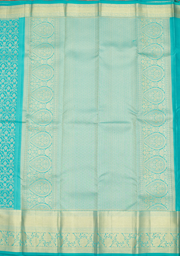 Turquoise Blue Zariwork Pure Silk Saree