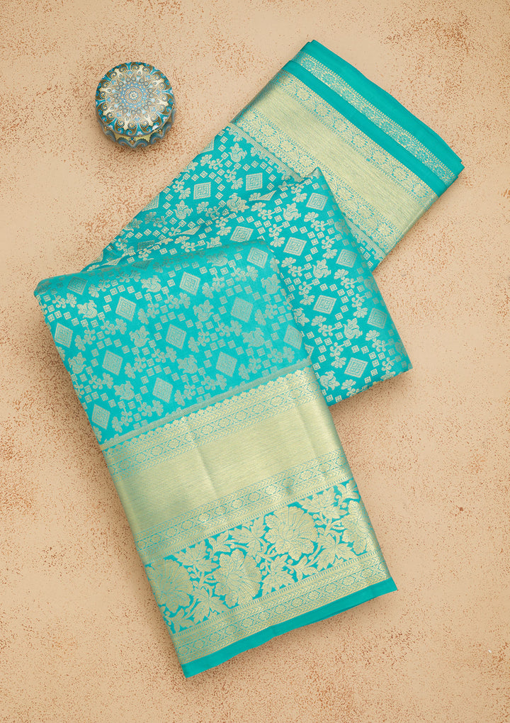 Turquoise Blue Zariwork Pure Silk Saree
