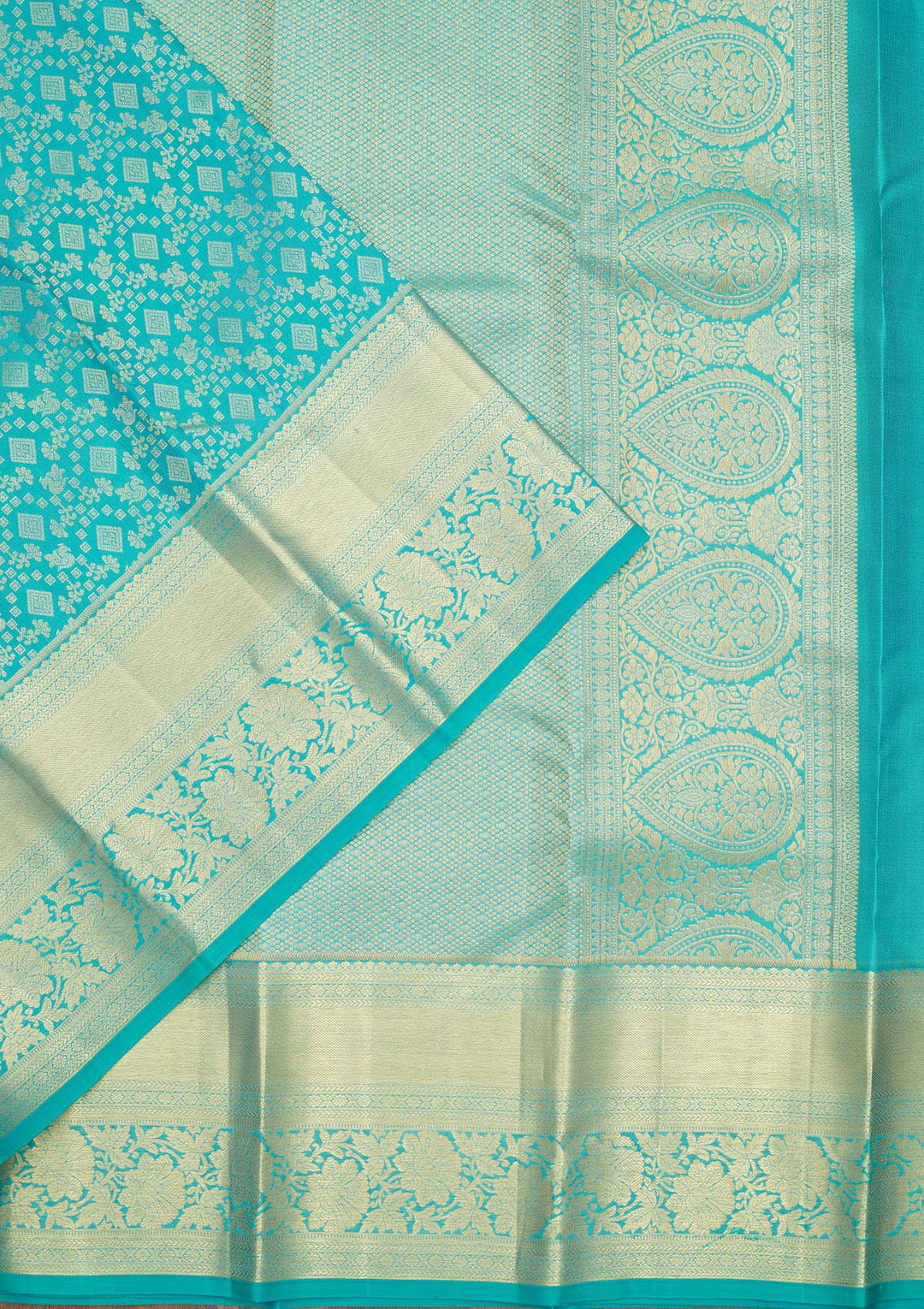 Turquoise Blue Zariwork Pure Silk Saree