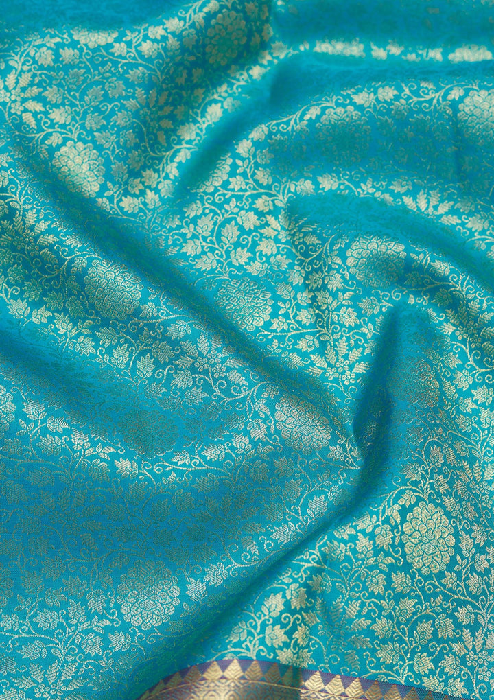 Turquoise Blue Zariwork Pure Silk Saree