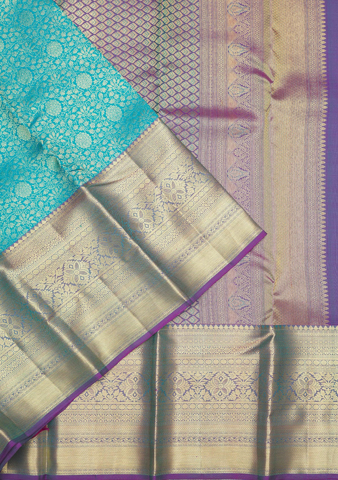Turquoise Blue Zariwork Pure Silk Saree