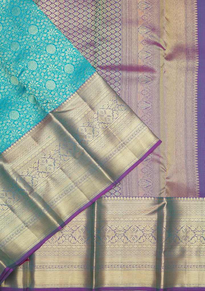Turquoise Blue Zariwork Pure Silk Saree