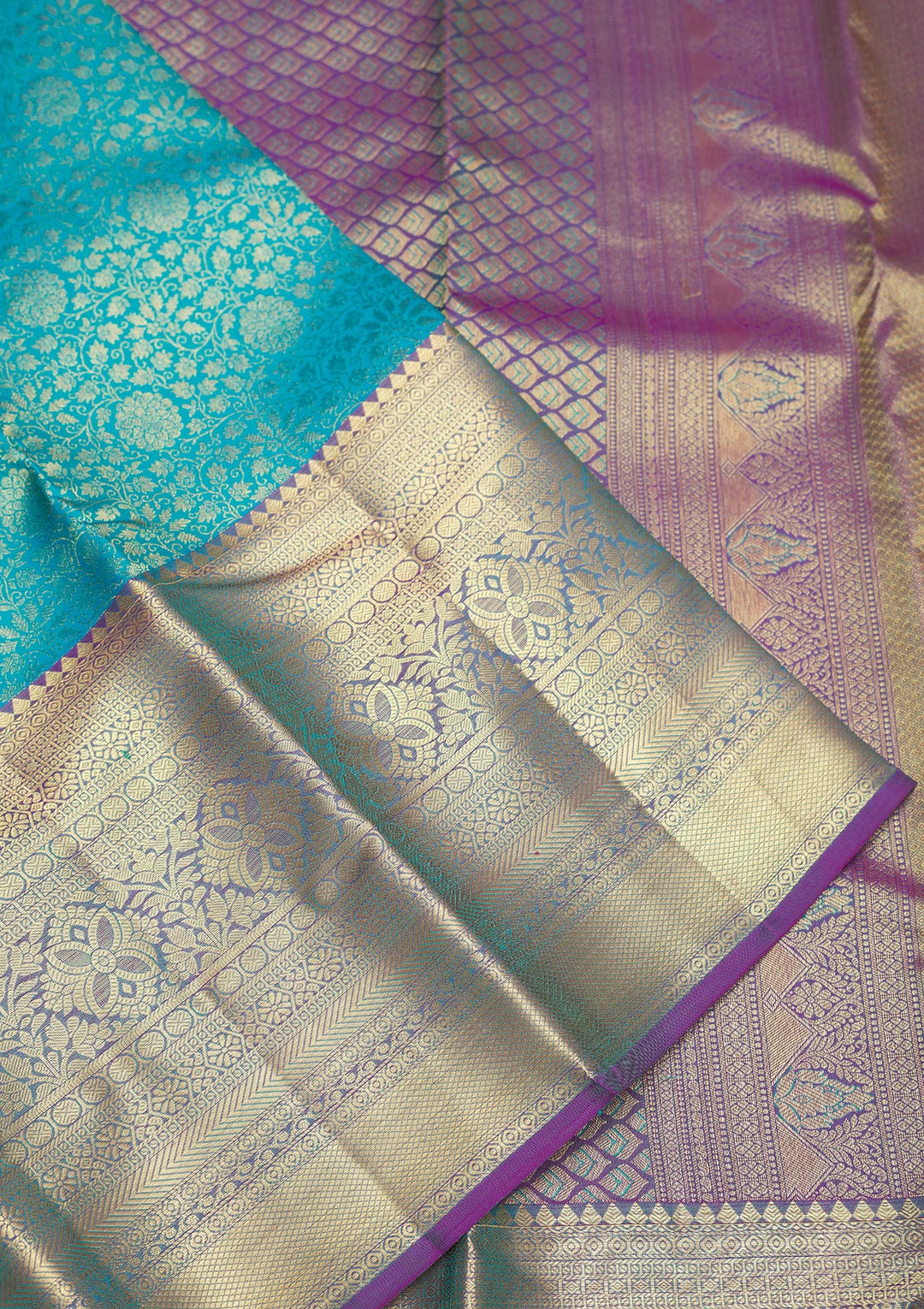 Turquoise Blue Zariwork Pure Silk Saree