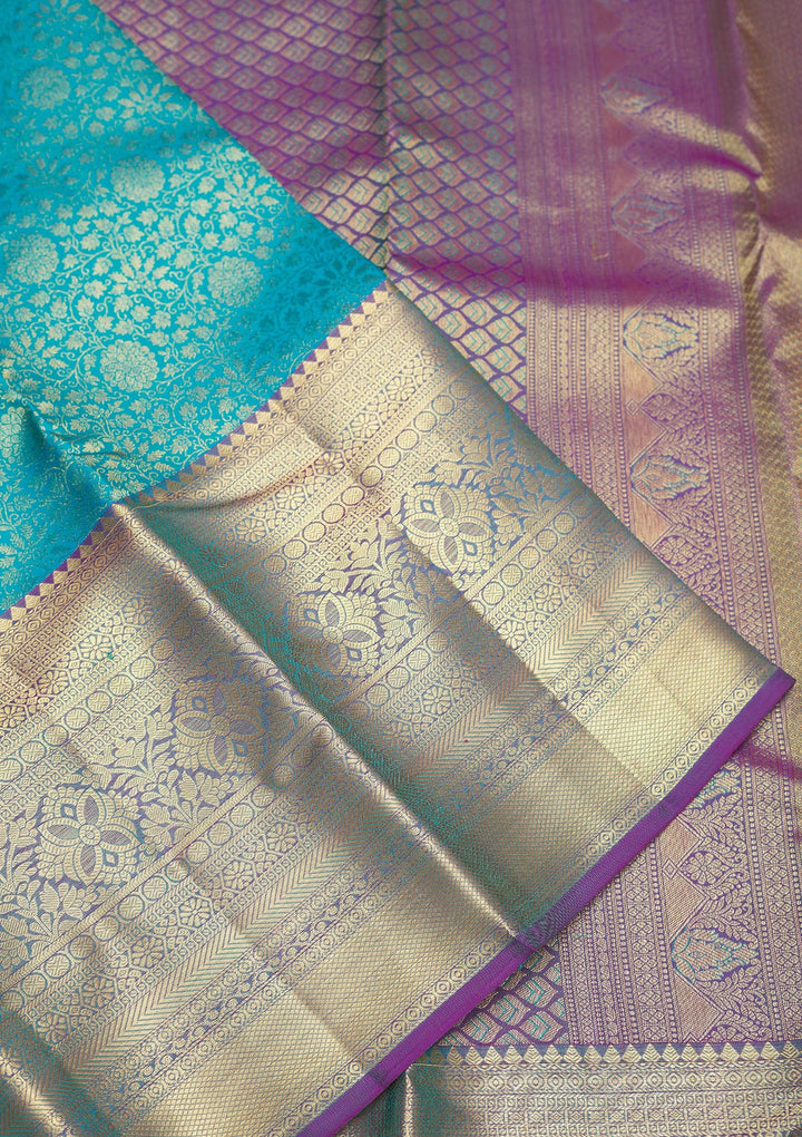 Turquoise Blue Zariwork Pure Silk Saree