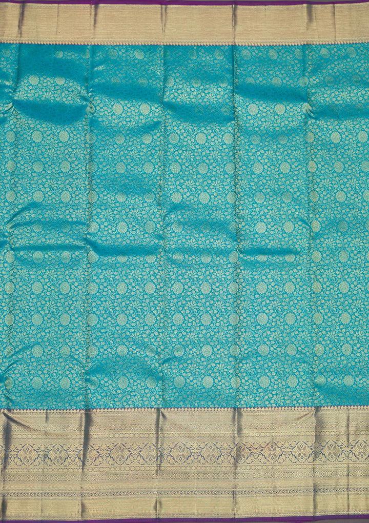 Turquoise Blue Zariwork Pure Silk Saree
