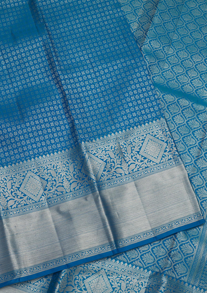 Turquoise Blue Zariwork Pure Silk Saree