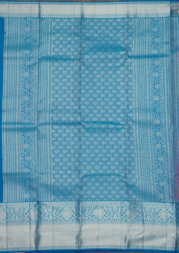 Turquoise Blue Zariwork Pure Silk Saree