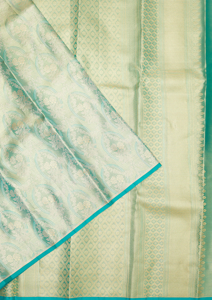 Turquoise Blue Zariwork Pure Silk Saree