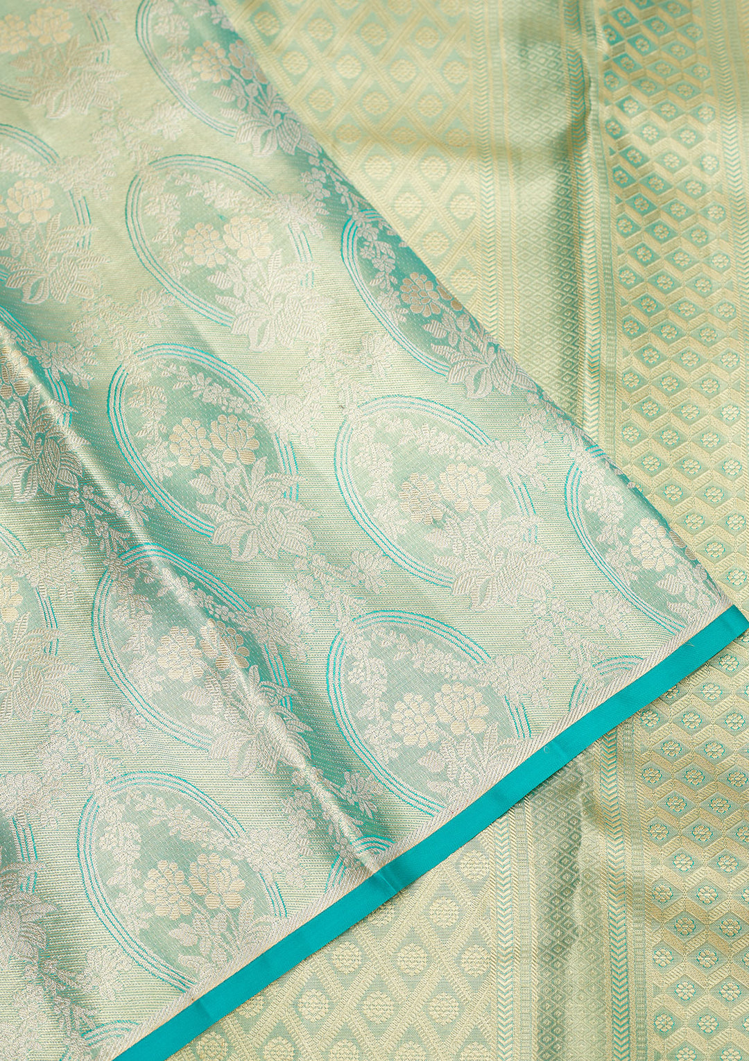 Turquoise Blue Zariwork Pure Silk Saree