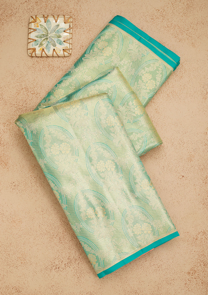 Turquoise Blue Zariwork Pure Silk Saree