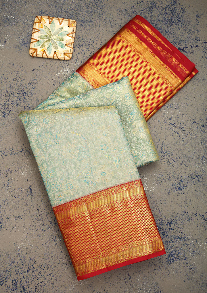 Turquoise Blue Zariwork Pure Silk Saree