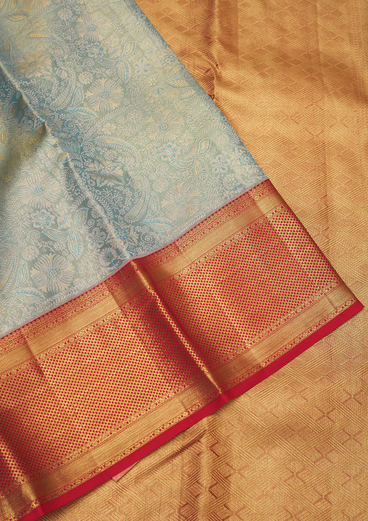Turquoise Blue Zariwork Pure Silk Saree