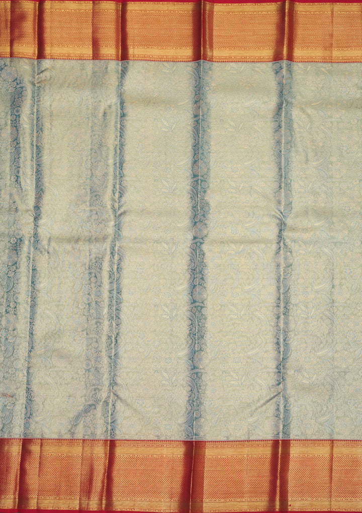Turquoise Blue Zariwork Pure Silk Saree