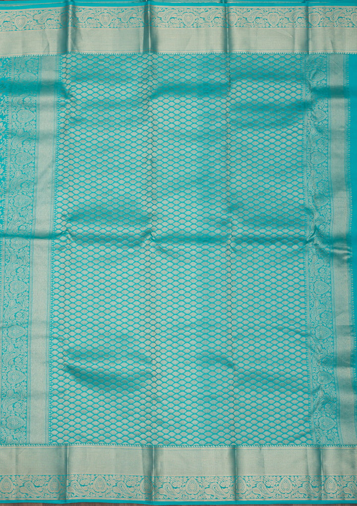 Turquoise Blue Zariwork Pure Silk Saree