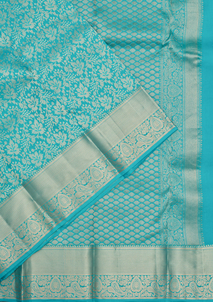 Turquoise Blue Zariwork Pure Silk Saree