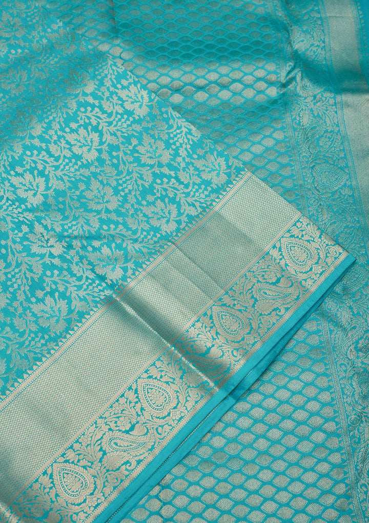 Turquoise Blue Zariwork Pure Silk Saree
