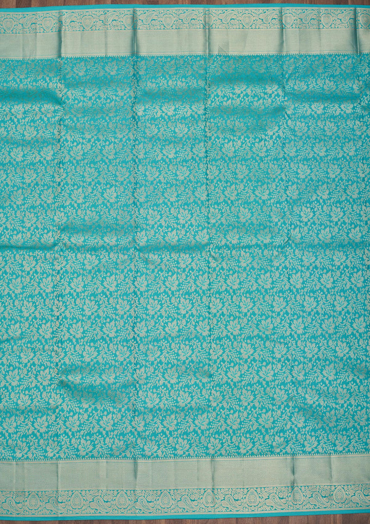 Turquoise Blue Zariwork Pure Silk Saree