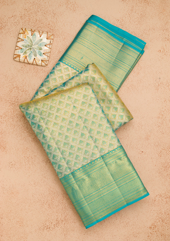 Turquoise Blue Zariwork Pure Silk Saree